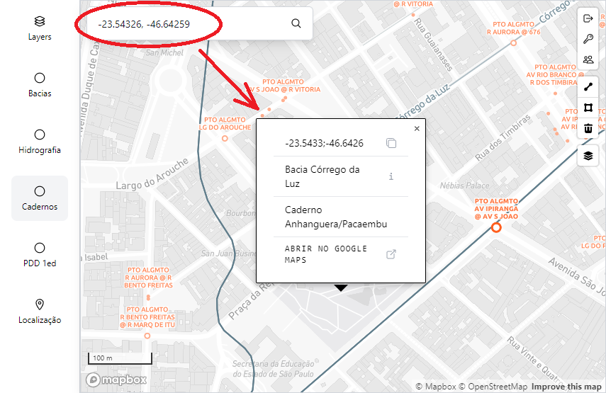 Colagem de coordenadas do Google Maps