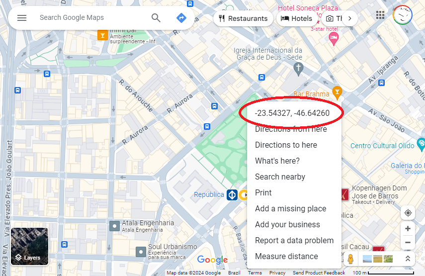 Cópia de coordenadas do Google Maps